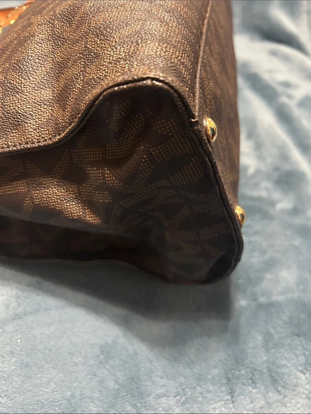 Michael Kors Brown MK Logo Satchel with Tan Handles
